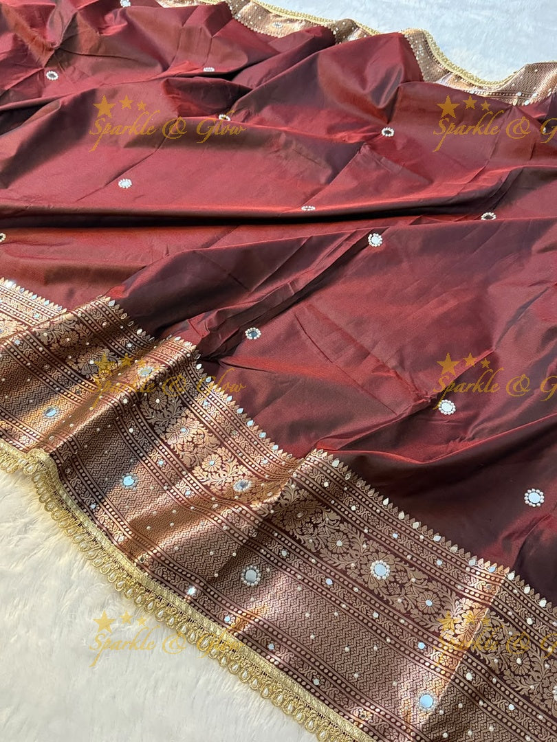 Premium Banarasi Saree with Pearl & Lace Accents