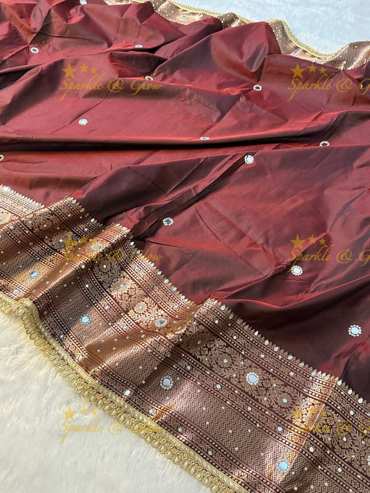 Premium Banarasi Saree with Pearl & Lace Accents