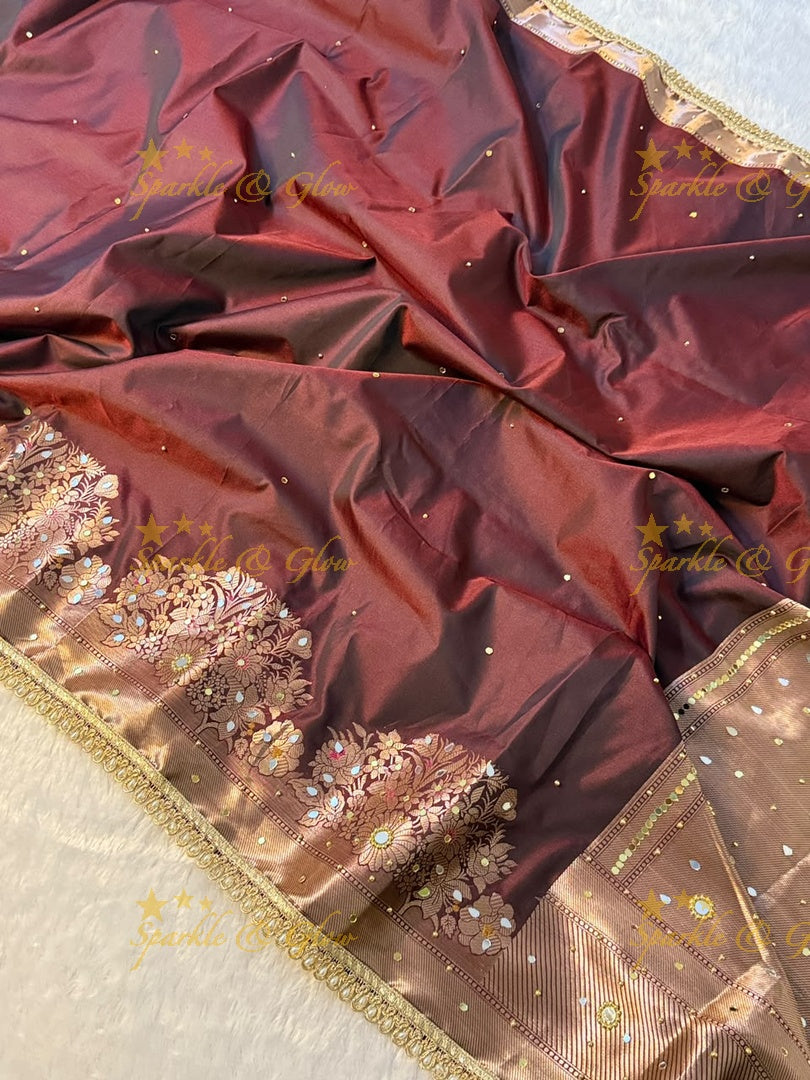 Premium Banarasi Saree with Pearl & Lace Accents