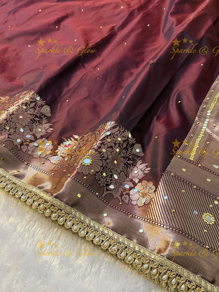 Premium Banarasi Saree with Pearl & Lace Accents