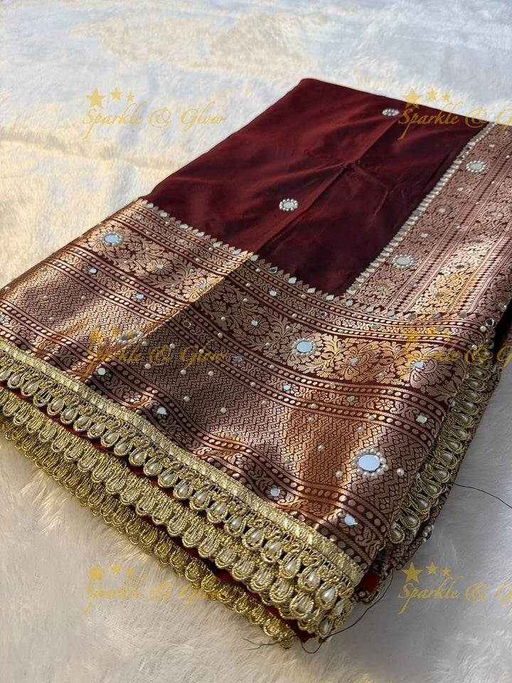 Premium Banarasi Saree with Pearl & Lace Accents