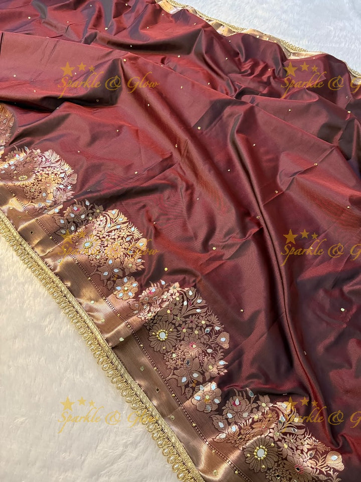 Premium Banarasi Saree with Pearl & Lace Accents
