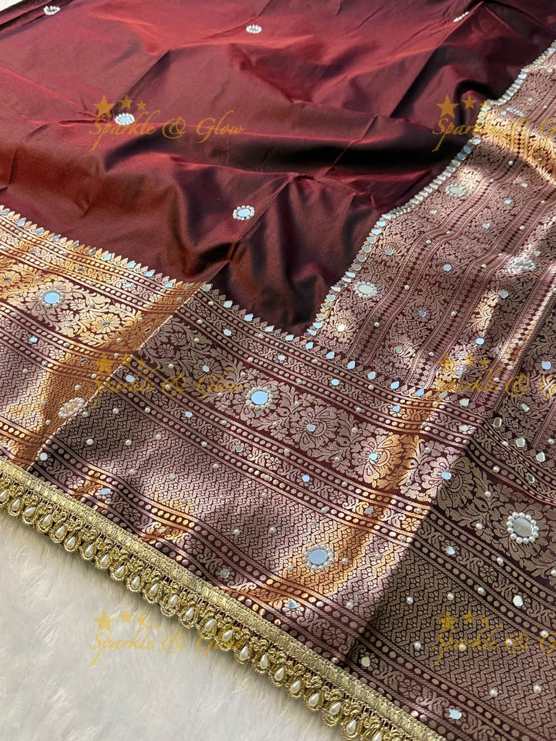 Premium Banarasi Saree with Pearl & Lace Accents