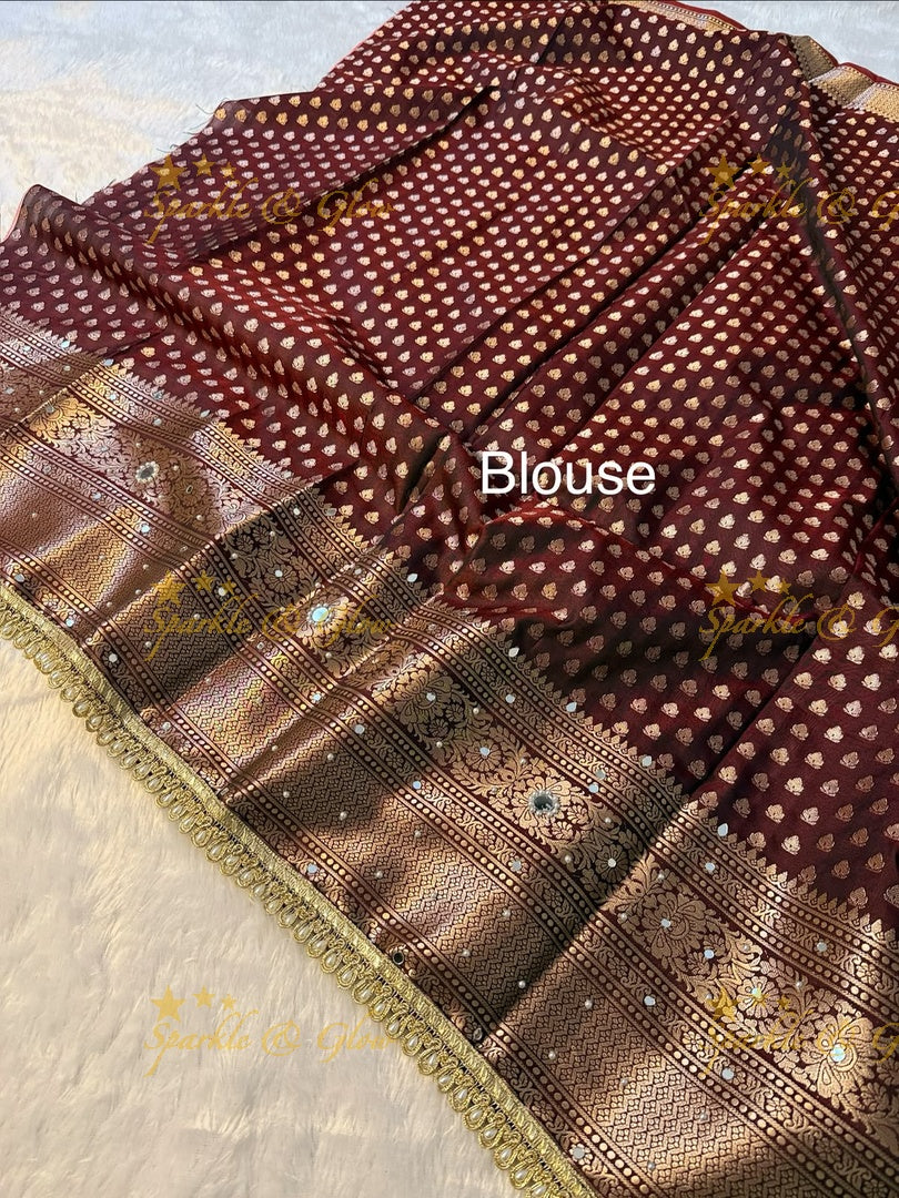 Premium Banarasi Saree with Pearl & Lace Accents