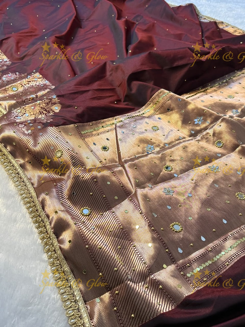 Premium Banarasi Saree with Pearl & Lace Accents