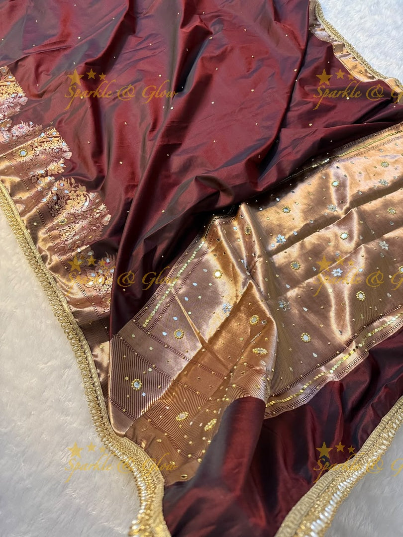 Premium Banarasi Saree with Pearl & Lace Accents