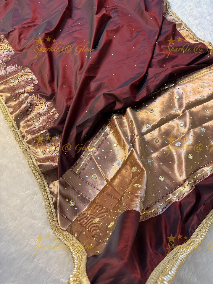 Premium Banarasi Saree with Pearl & Lace Accents