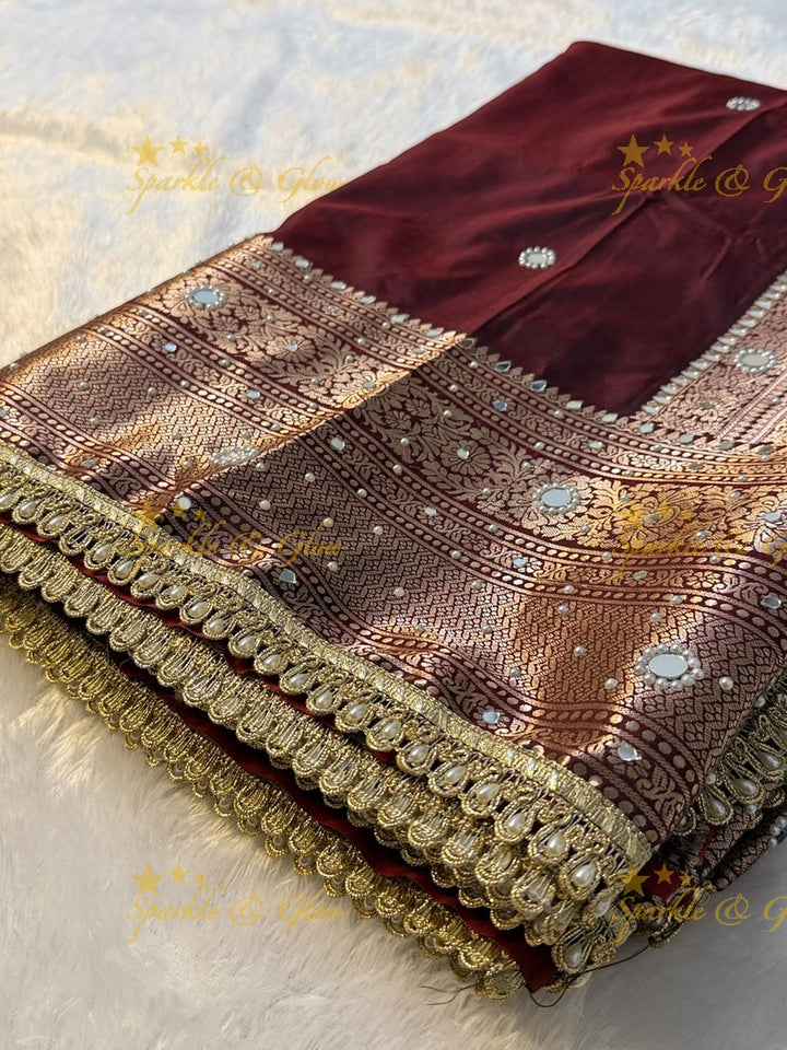 Premium Banarasi Saree with Pearl & Lace Accents