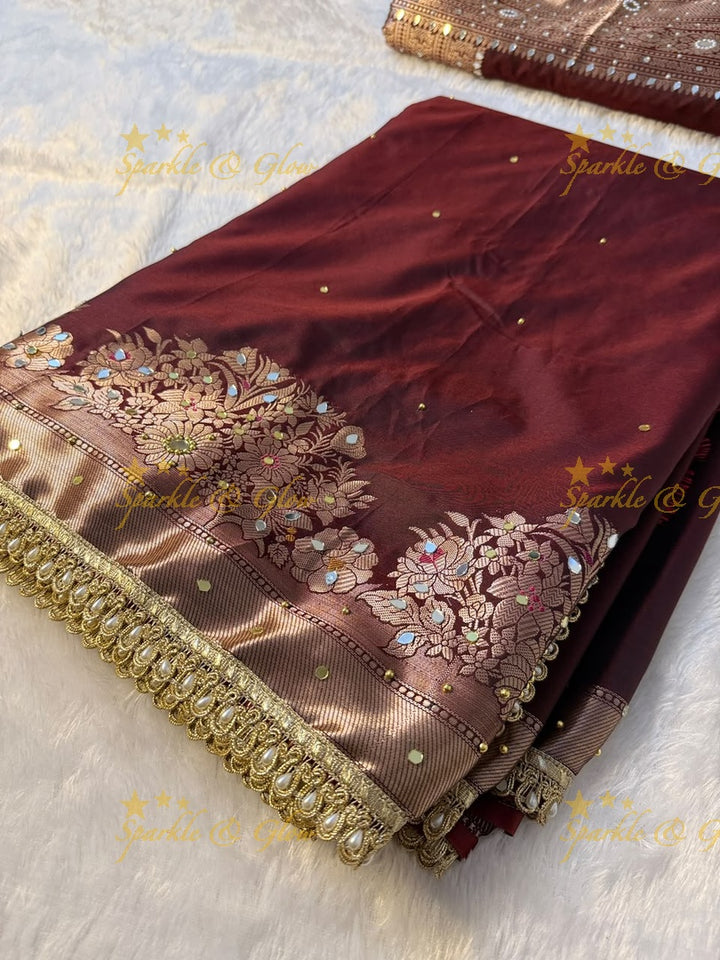 Premium Banarasi Saree with Pearl & Lace Accents