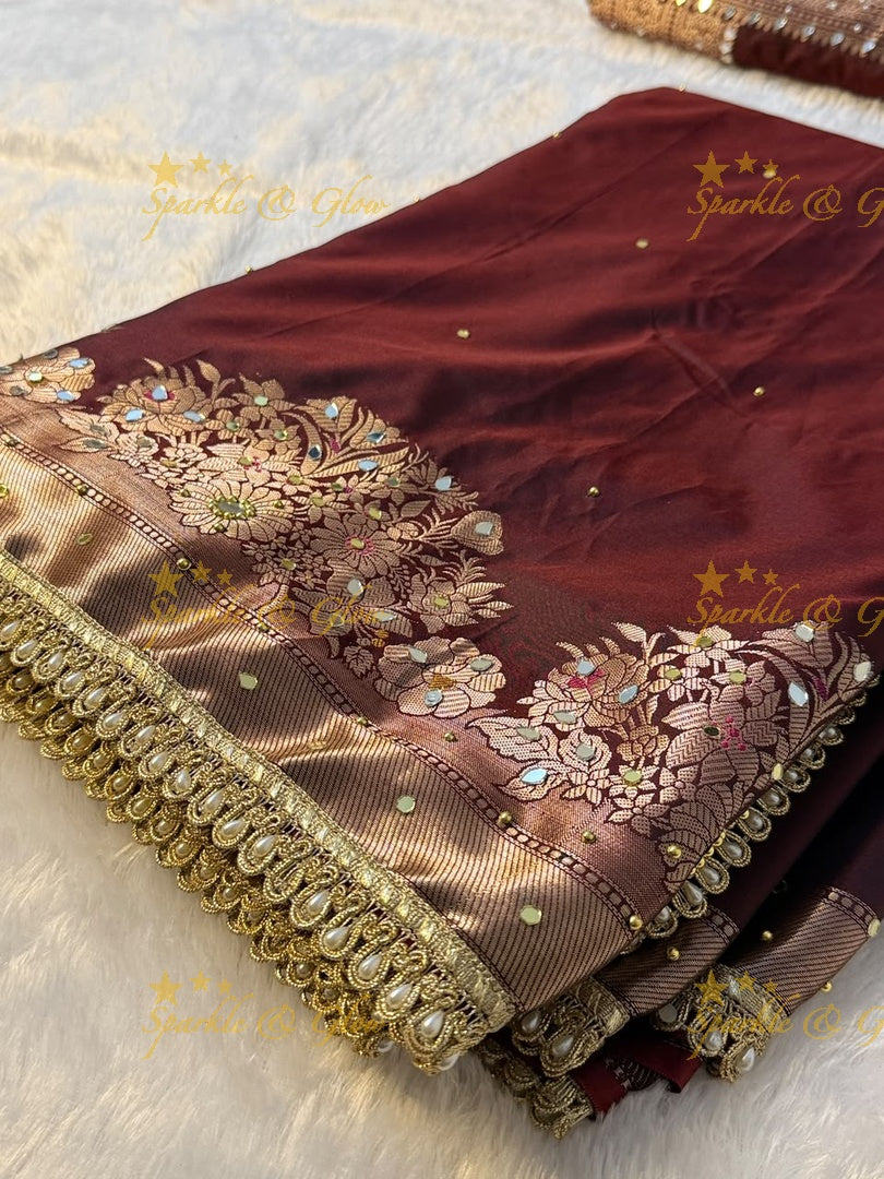Premium Banarasi Saree with Pearl & Lace Accents