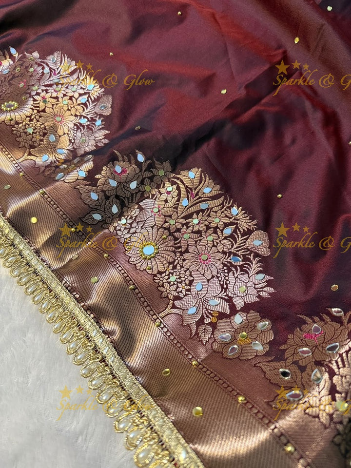 Premium Banarasi Saree with Pearl & Lace Accents