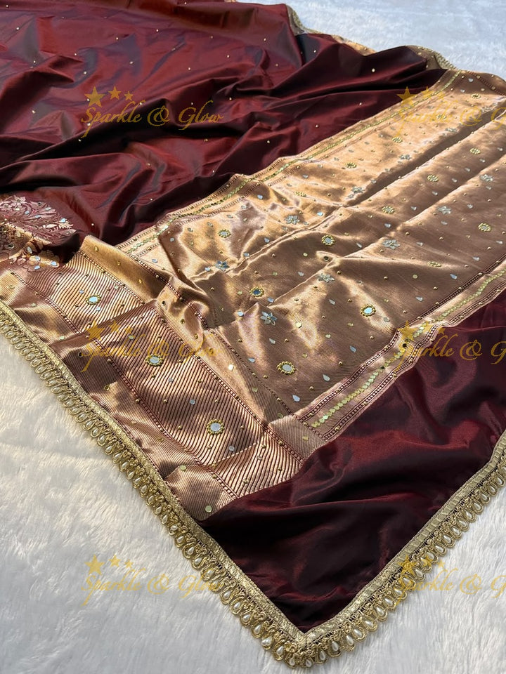 Premium Banarasi Saree with Pearl & Lace Accents