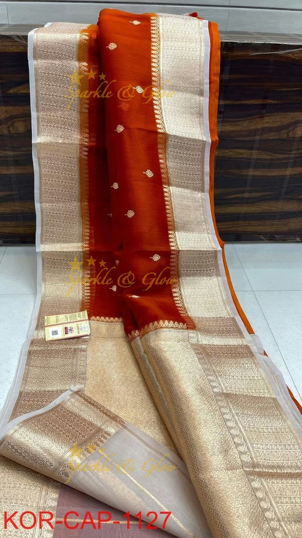 Elegant Banarasi Semi Kora Organza Saree with Brocade