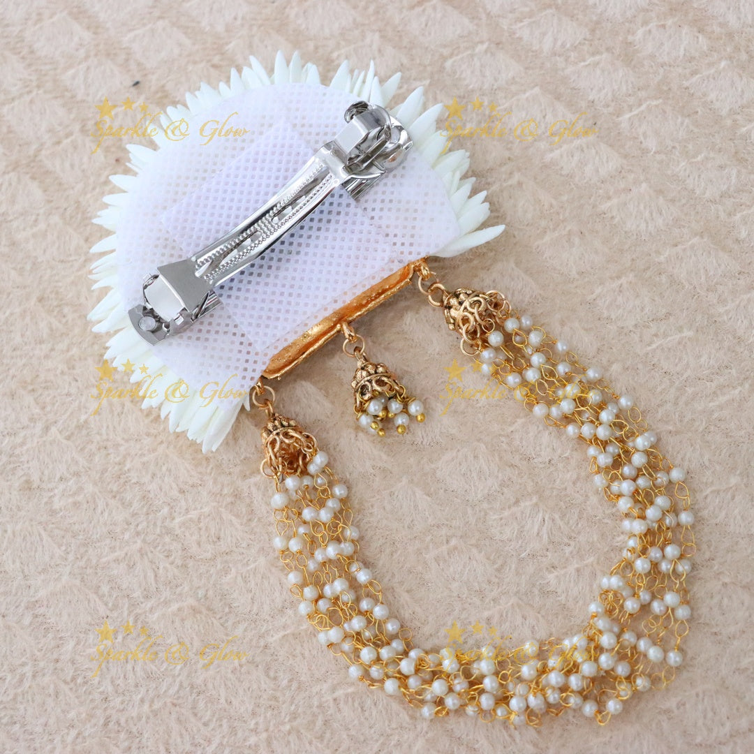 Majestic Temple Gold Hairclip with Pearl Tassels