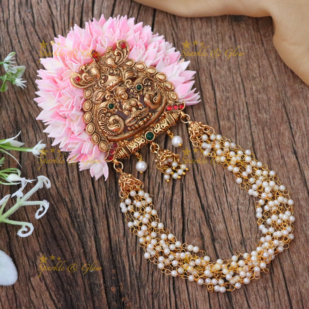 Divine Gold Temple Hair Clip with Pearls & Floral Design