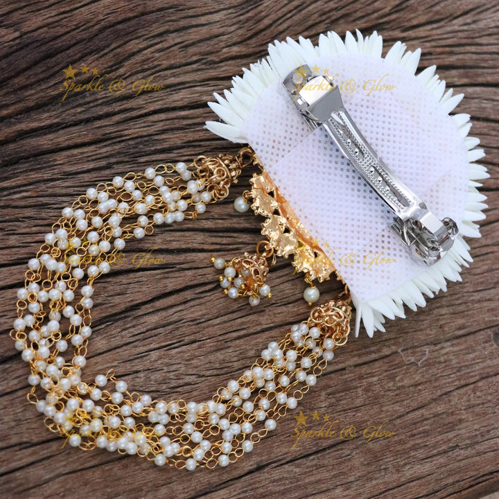 Exquisite Gold Pearl Hair Clip for Festive Elegance