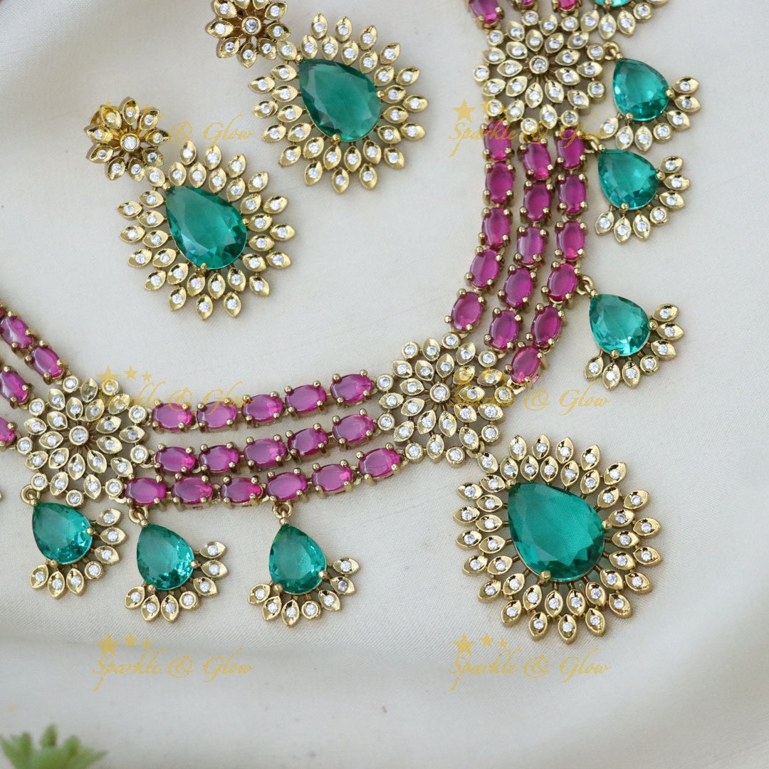 American Diamond & Emerald Necklace Set - Sparkle & Glow