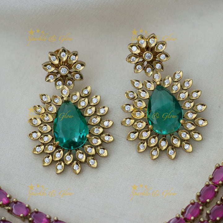American Diamond & Emerald Necklace Set - Sparkle & Glow