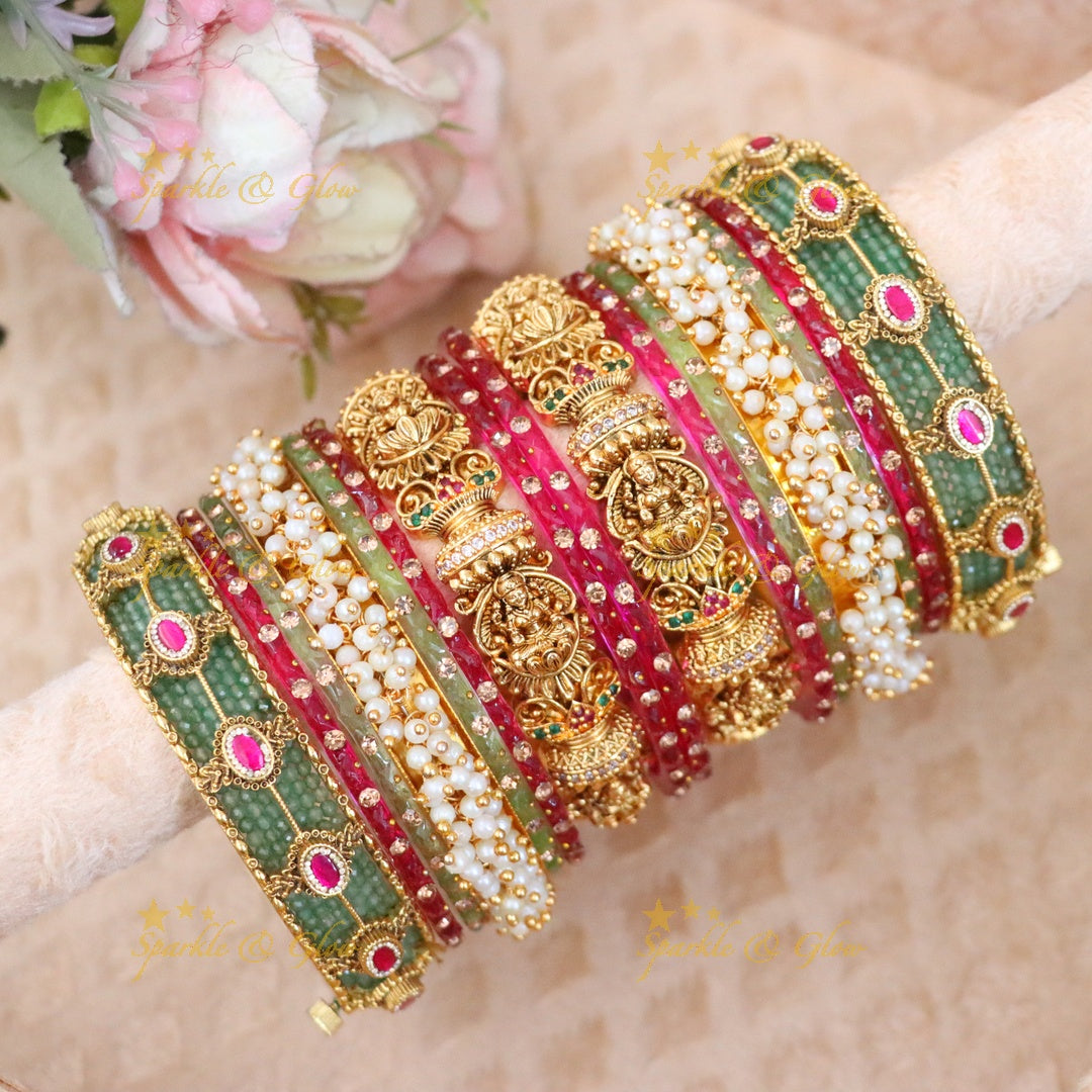 Mintgreen Bridal Kundan Bangles Set for Weddings