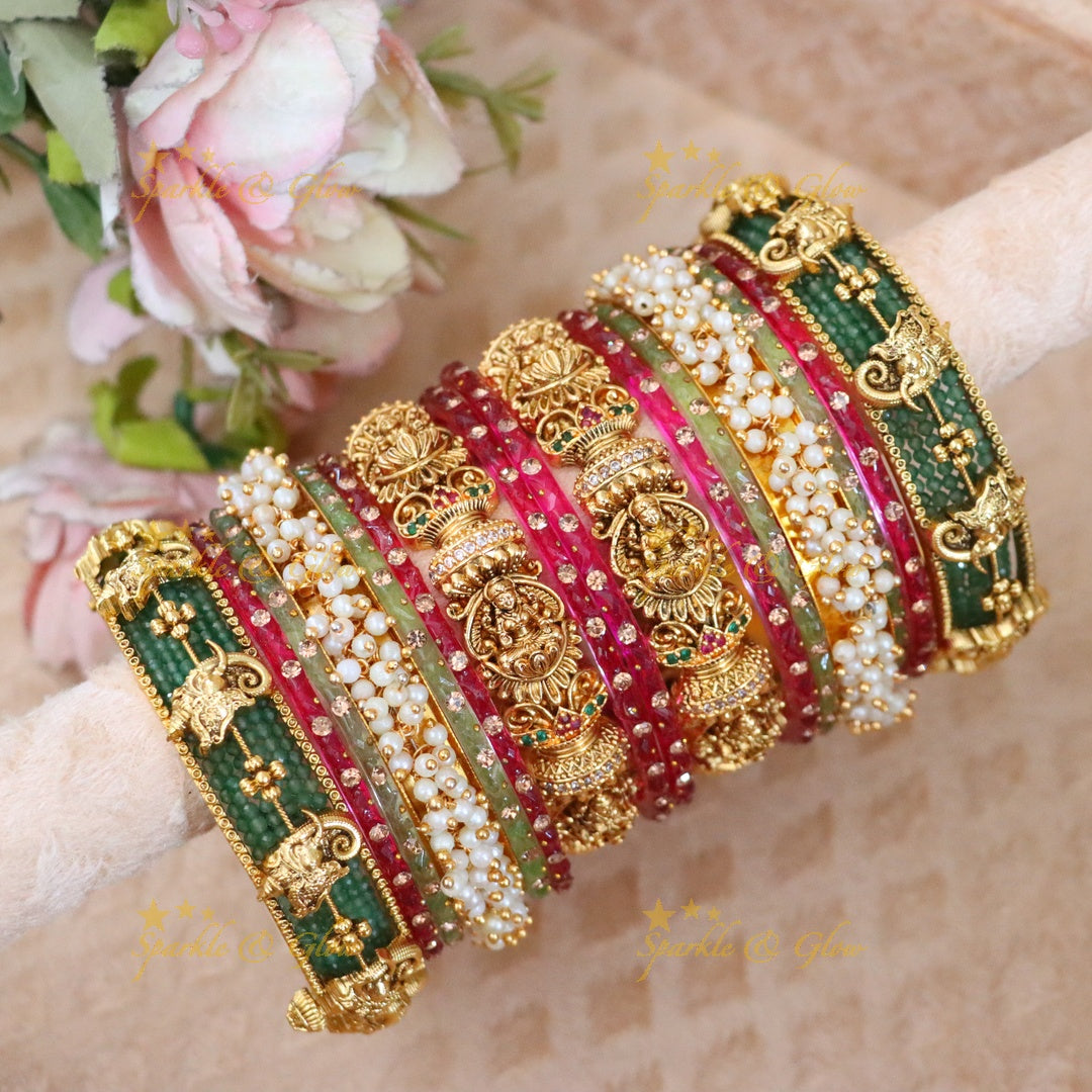 Elegant Elephant Mintgreen Beaded Bridal Bangles Set
