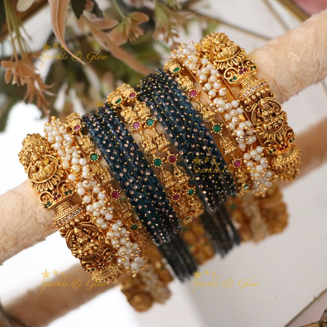 Elegant Lakshmi Floral Temple Bangles Set - Premium Imitation