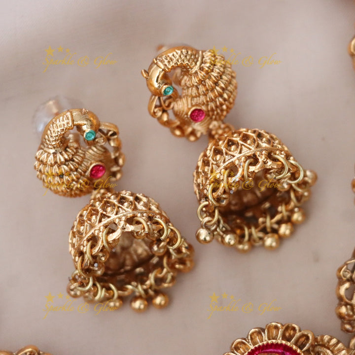 Temple Gold Bridal Necklace Set - Sparkle & Glow