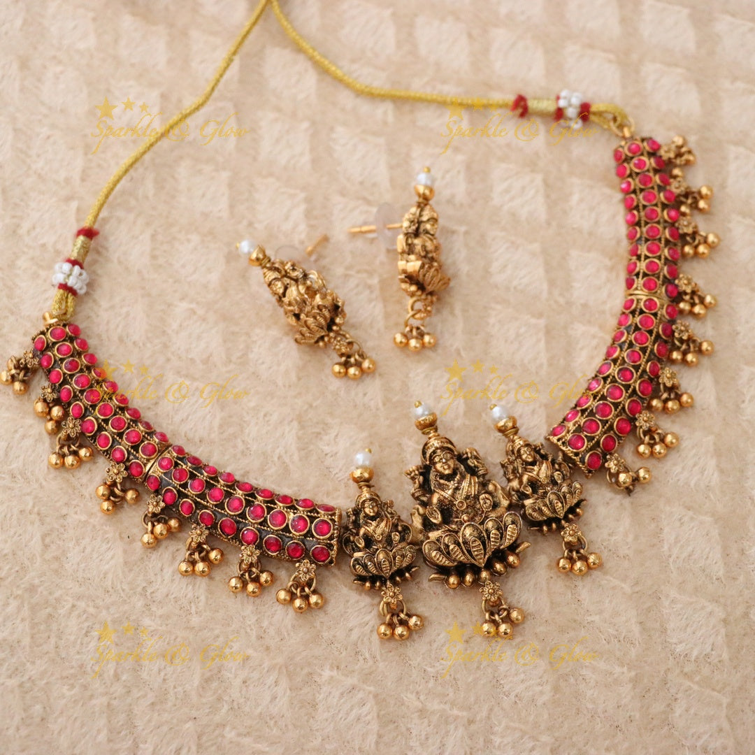 Exquisite Temple Motif Necklace Set for Celebrations