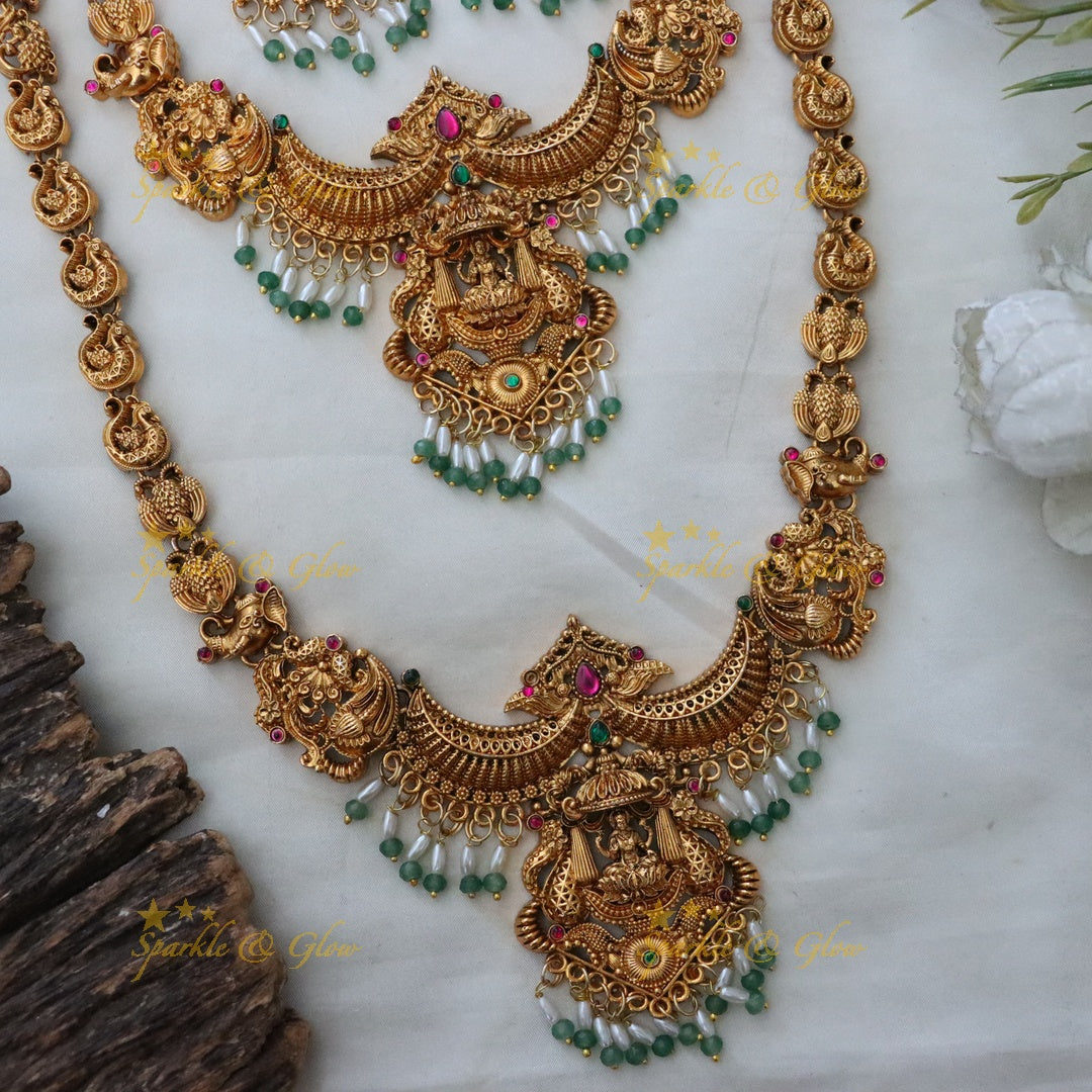 Exquisite Gold Temple Necklace Set - Perfect for Weddings
