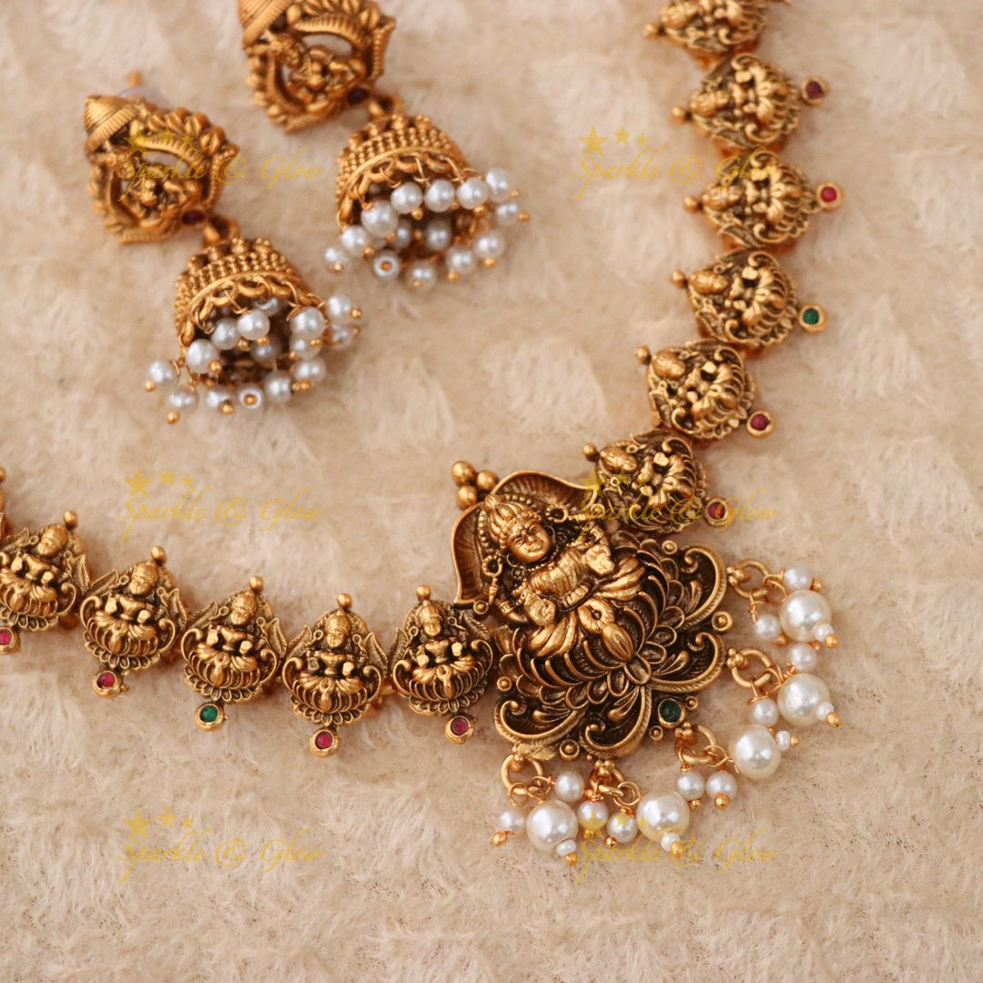 Exquisite Temple-Inspired Gold Plated Necklace