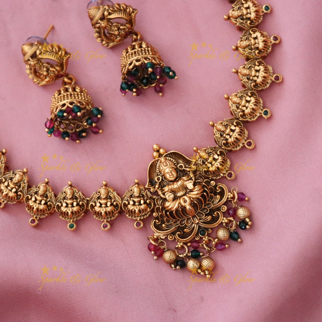 Exquisite Temple-Inspired Gold Plated Necklace