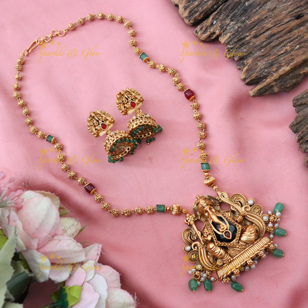 Elegant Temple Necklace with Ganesh Pendant