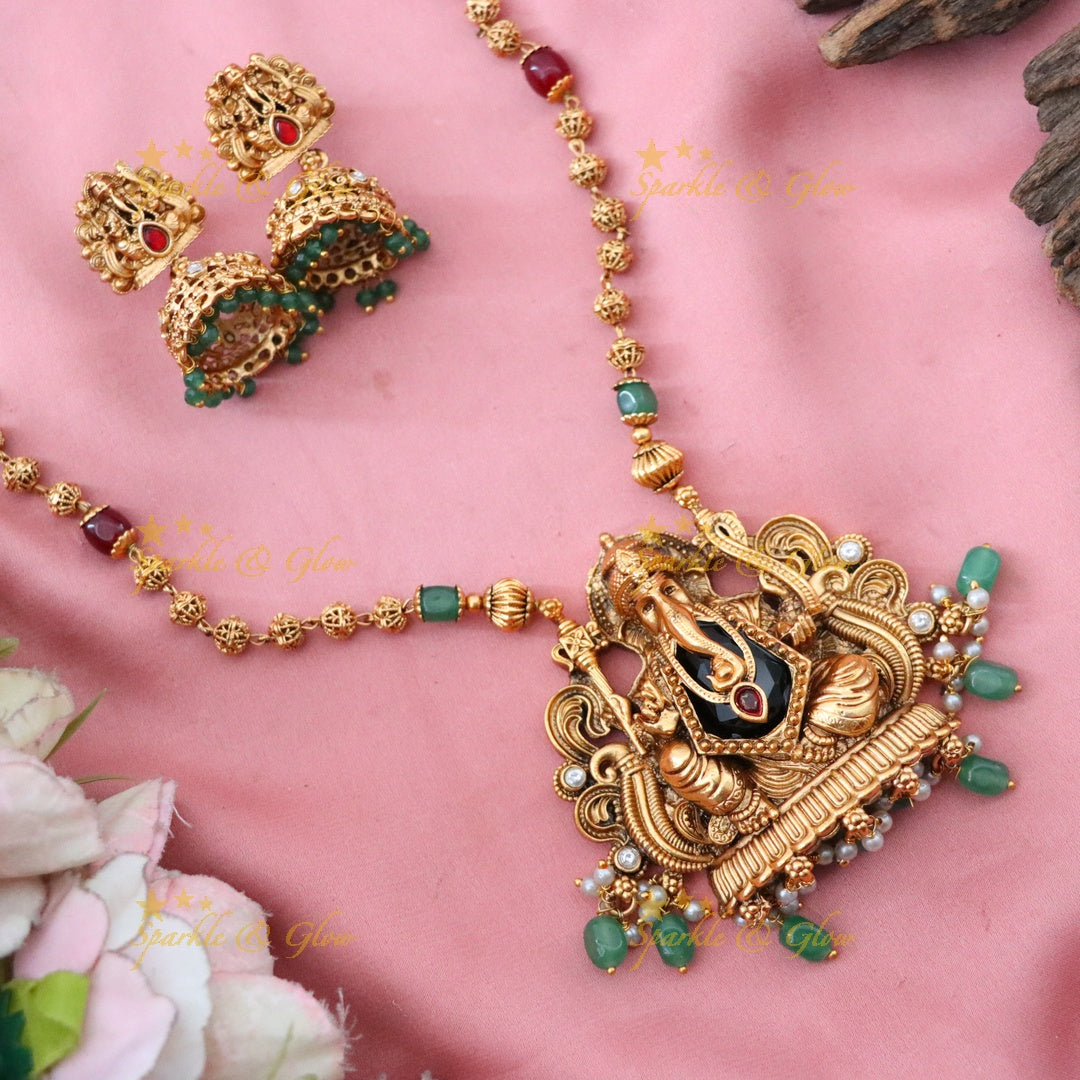 Elegant Temple Necklace with Ganesh Pendant