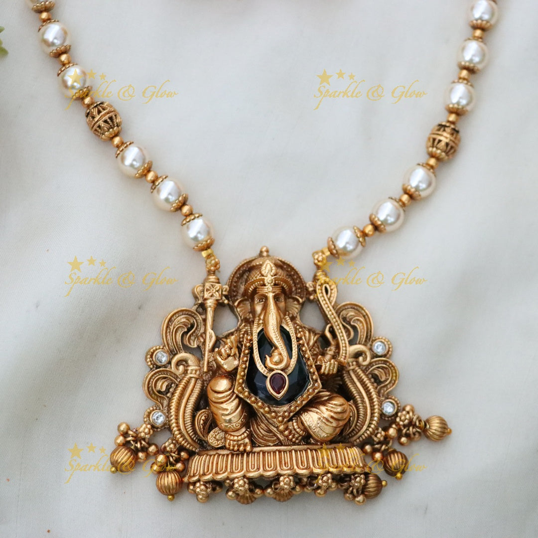 Elegant Temple Necklace with Ganesh Pendant