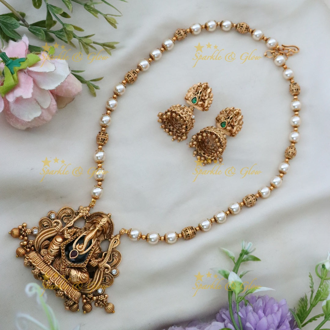 Elegant Temple Necklace with Ganesh Pendant