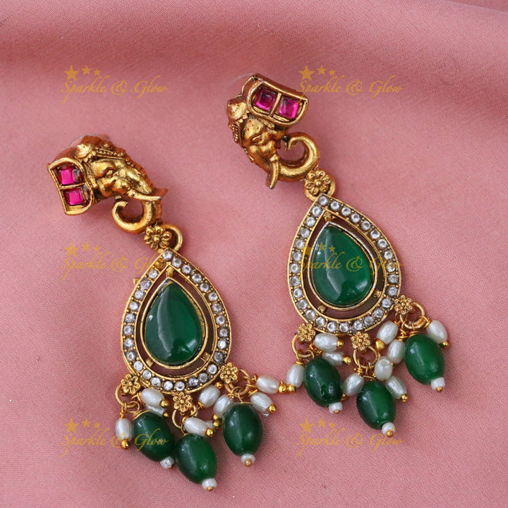 Stunning Temple Design Gold Necklace Set - Festive Charm