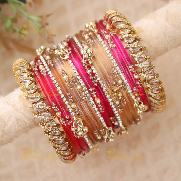 Vintage Floral Bridal Bangles Set - Sparkle & Glow