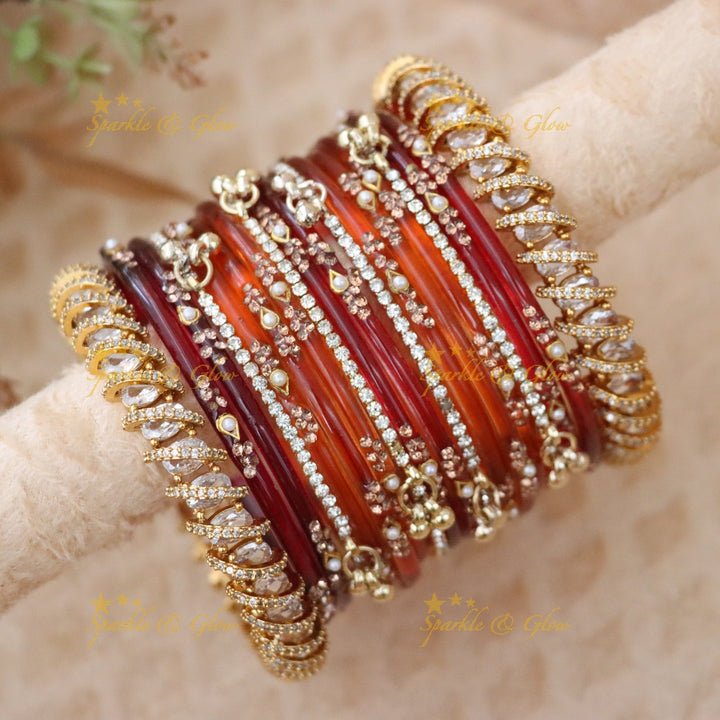 Vintage Floral Bridal Bangles Set - Sparkle & Glow