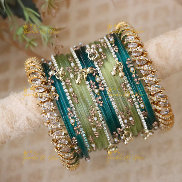 Vintage Floral Bridal Bangles Set - Sparkle & Glow