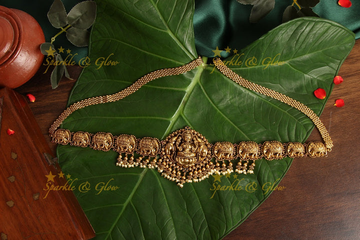 Gold alike polished Lakshmi Elephant hipchain