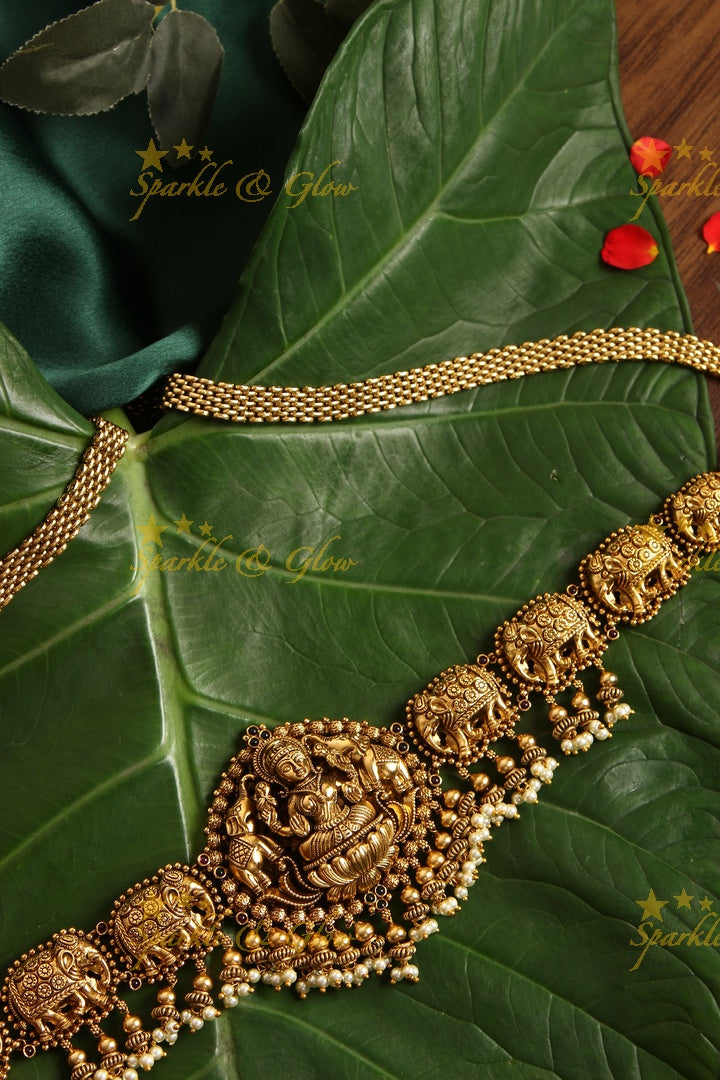 Gold alike polished Lakshmi Elephant hipchain