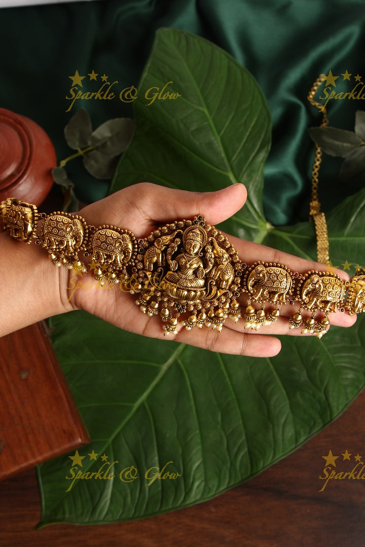 Gold alike polished Lakshmi Elephant hipchain