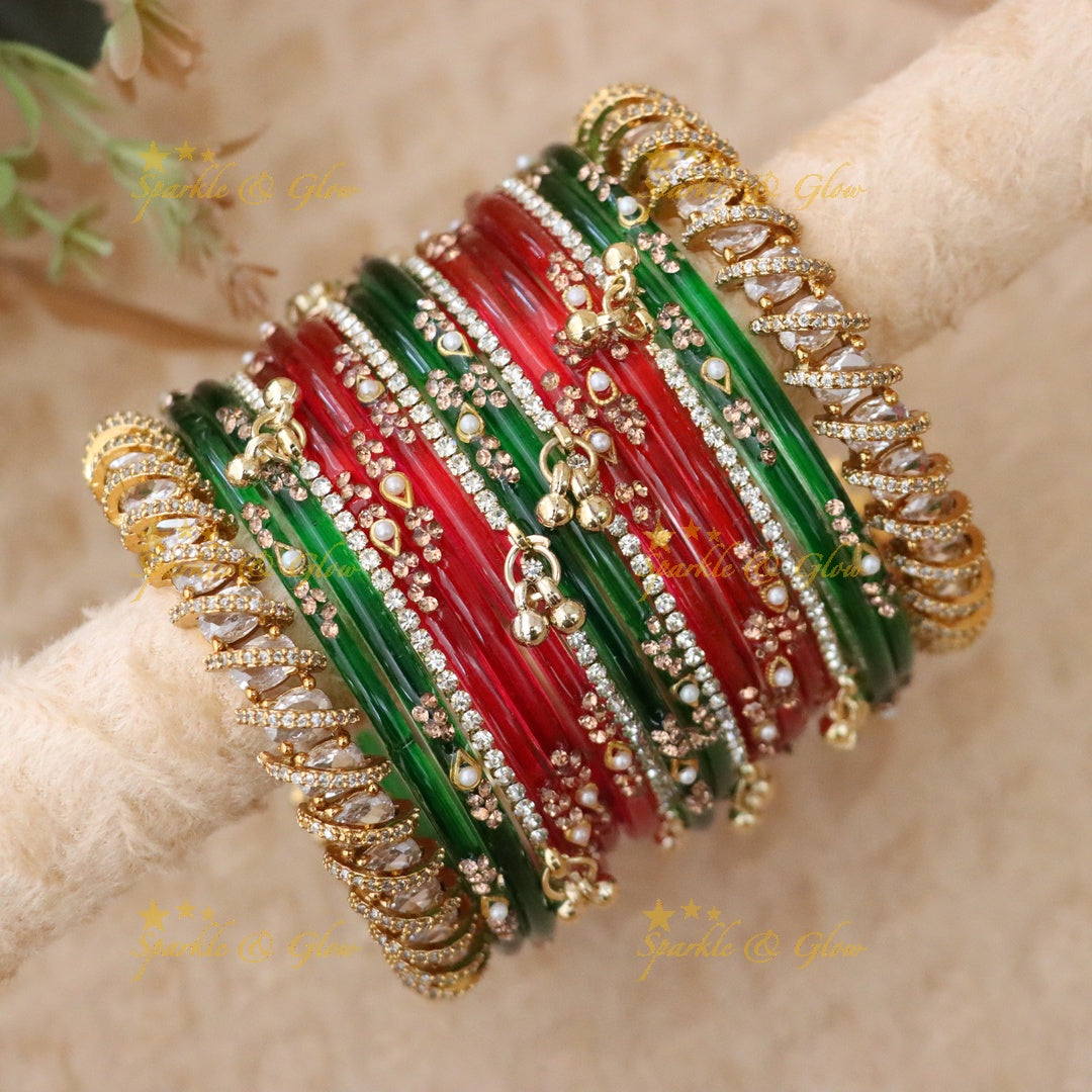 Vintage Floral Bridal Bangles Set - Sparkle & Glow