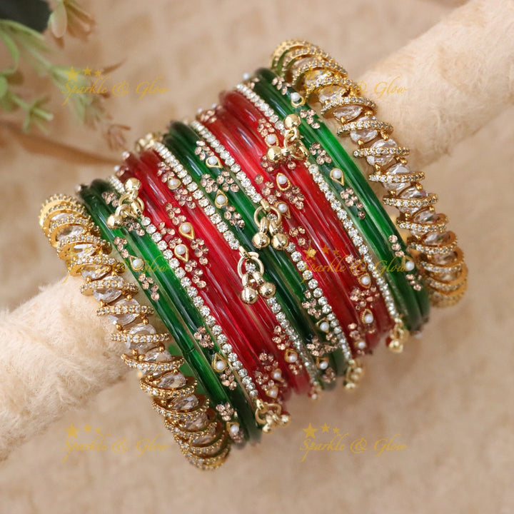 Vintage Floral Bridal Bangles Set - Sparkle & Glow