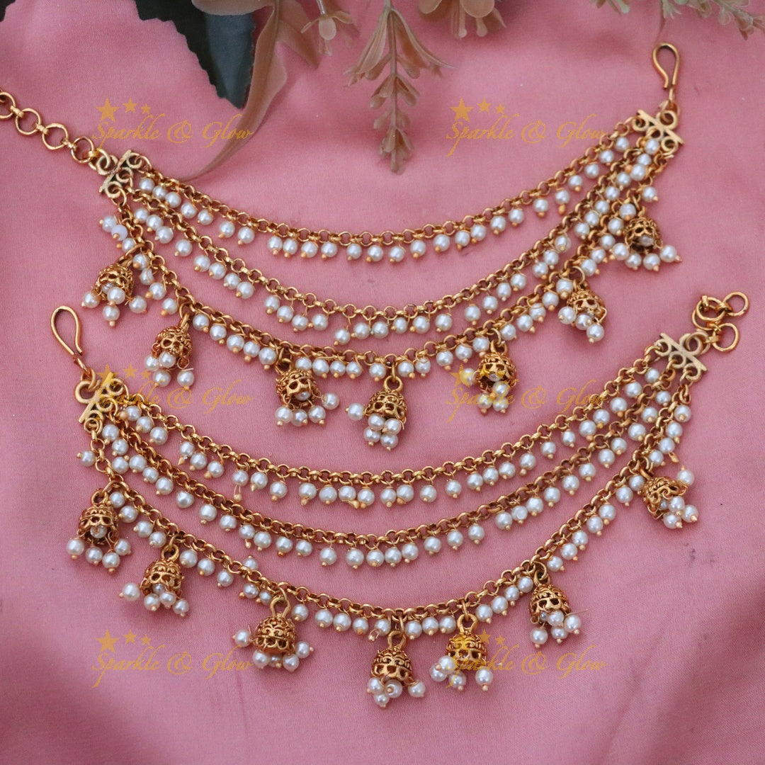 Luxurious Gold Pearl Earchain for Celebrations