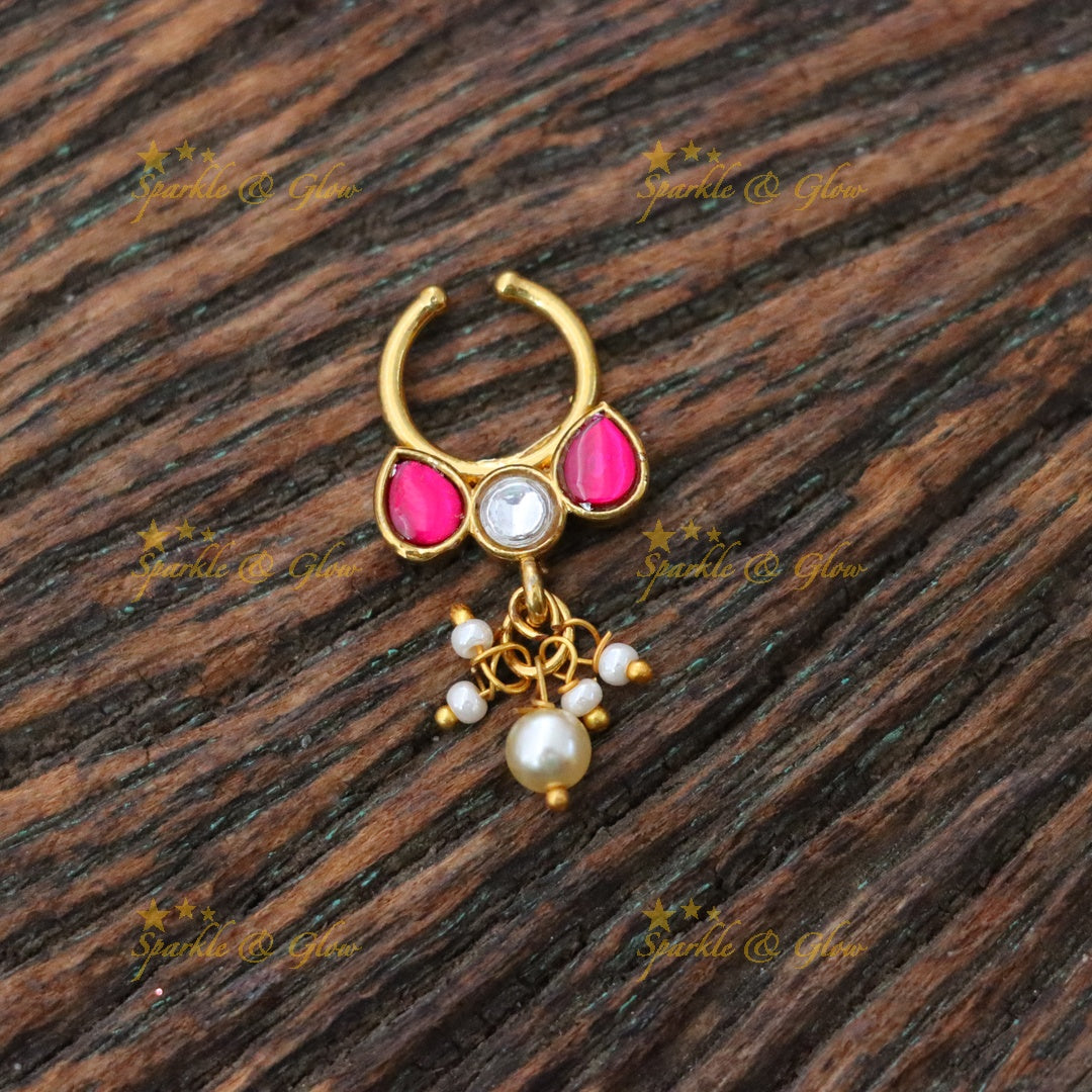Exquisite Gold Kundan Nosering with Pearls for Weddings