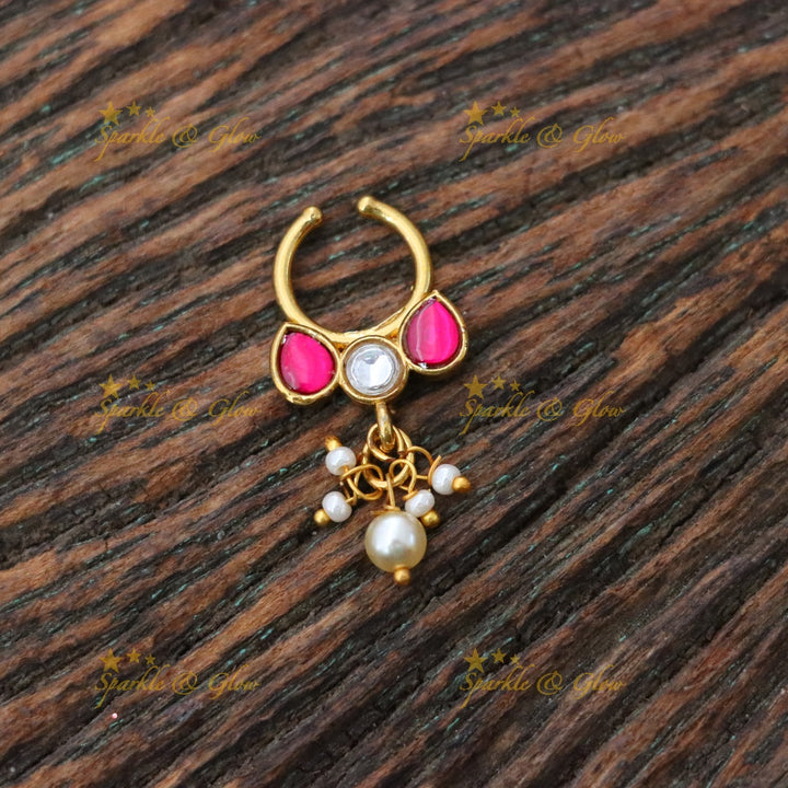 Exquisite Gold Kundan Nosering with Pearls for Weddings