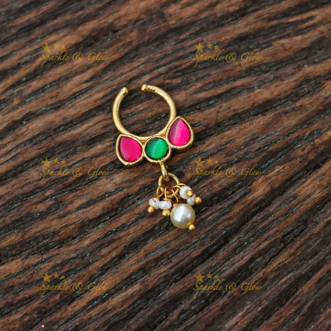 Exquisite Gold Kundan Nosering with Pearls for Weddings