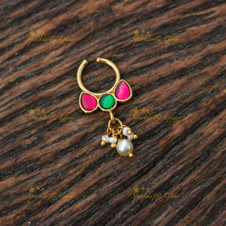Exquisite Gold Kundan Nosering with Pearls for Weddings