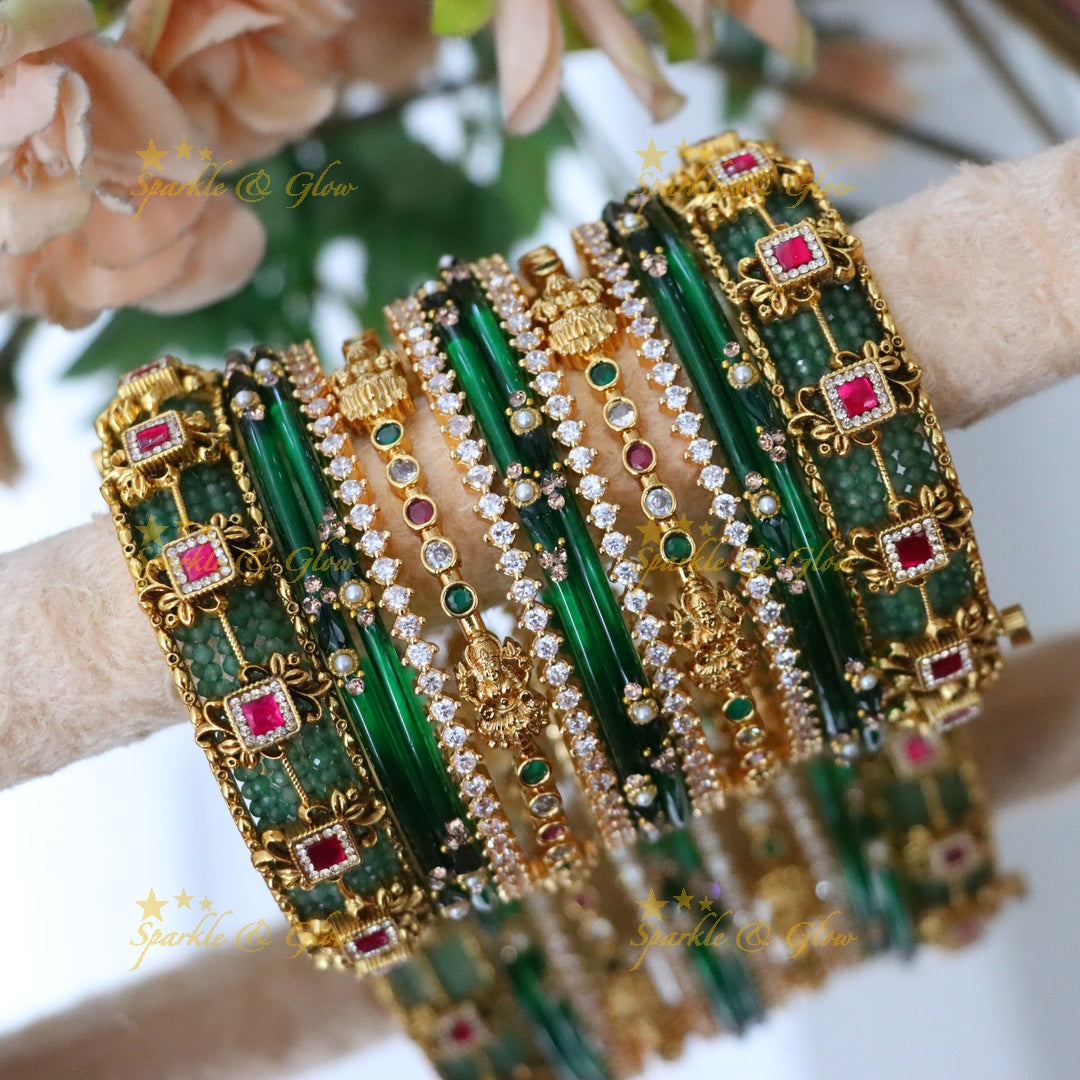Exquisite Mintgreen Kundan Bridal Bangle Set