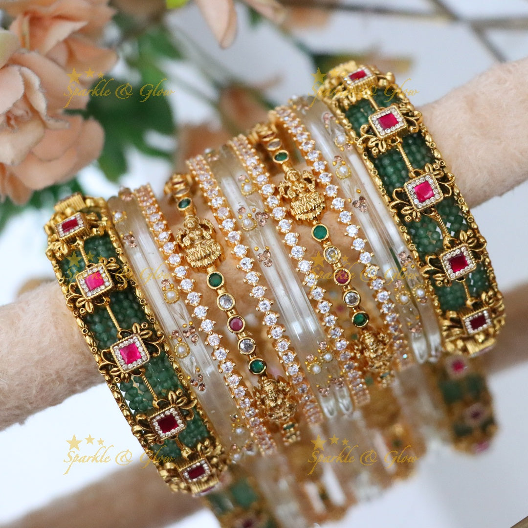 Exquisite Mintgreen Kundan Bridal Bangle Set